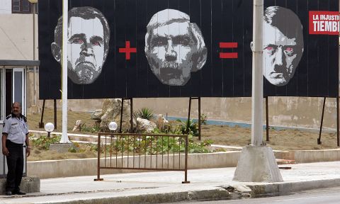 A Havana billboard from 2007depicts (L to R) George W. Bush, Luis Posada Carriles -- an anti-Castro Cuban activist and ex-CIA operative -- and Adolf Hitler.
