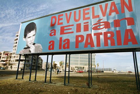 A billboard from 1999 in Havana reads "Return Elian to this nation." Cuban citizen Elian Gonzalez was at the center of an international custody battle between the U.S. and Cuba after being found off the Florida coast by fishermen in 1999.