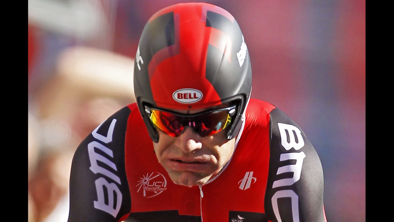 Australian rider Cadel Evans of the BMC Racing team rides the Stage 9 time trial.