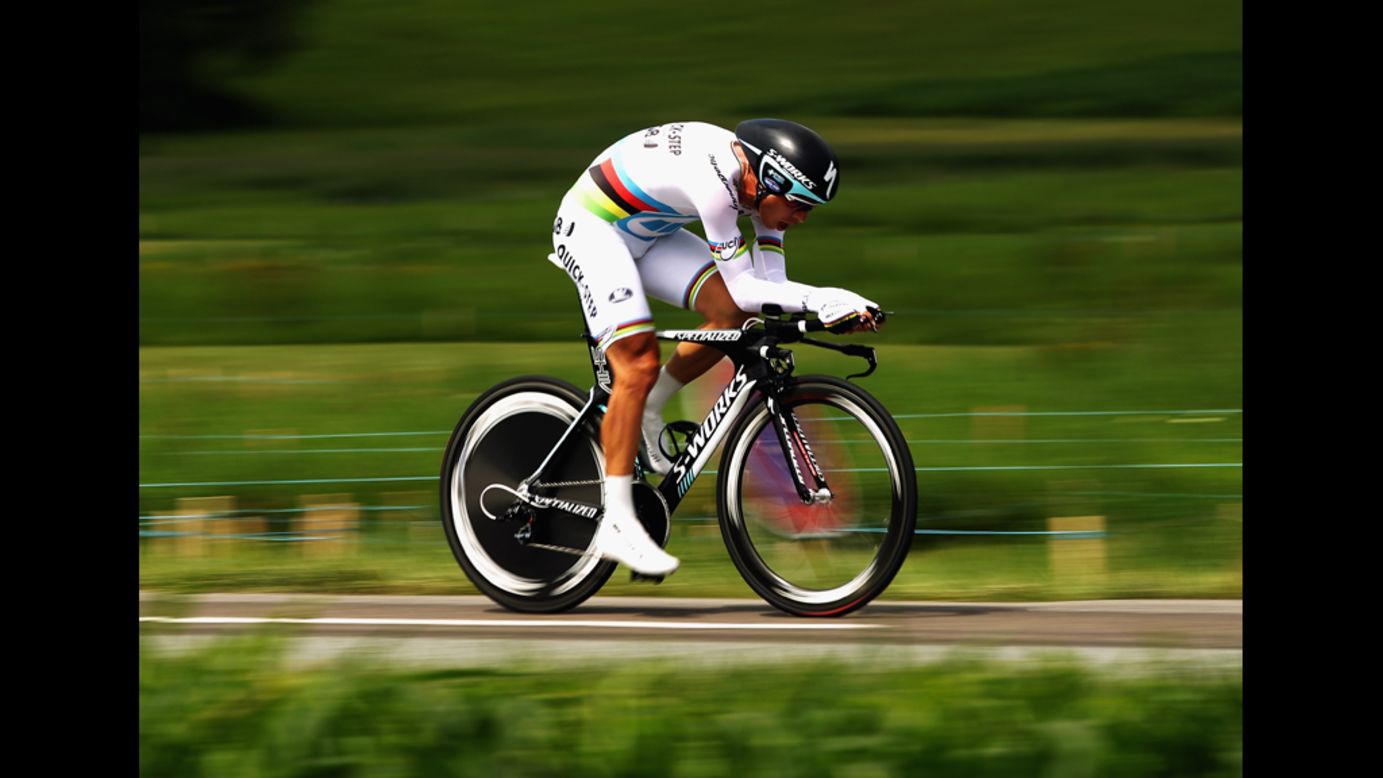 World time trial champion Tony Martin of Germany rides the Stage 9 time trials on Monday, July 9.