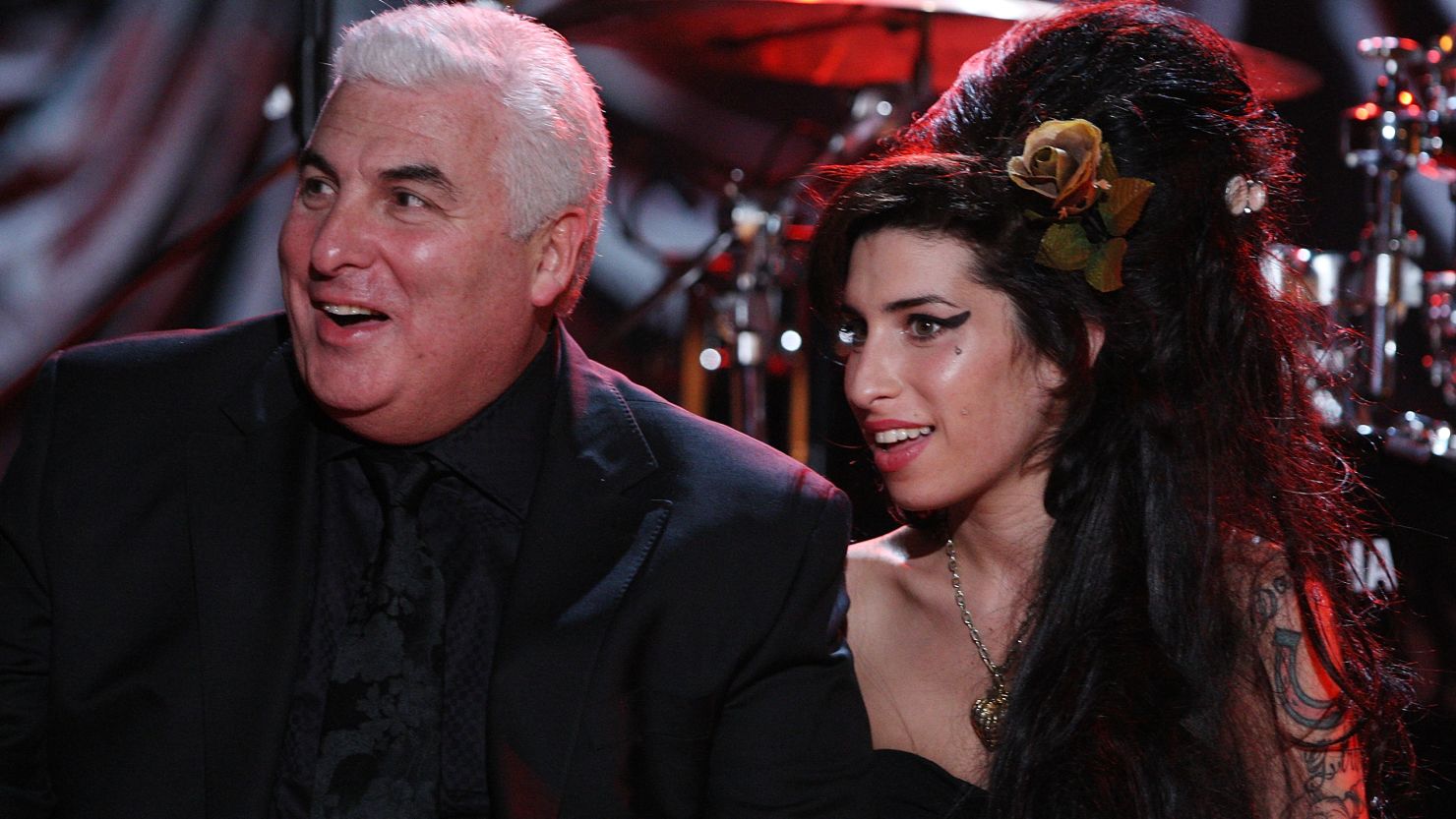 Mitch and  Amy Winehouse awaiting news in London of her Grammy Award for the 50th Grammy Awards in 2008.