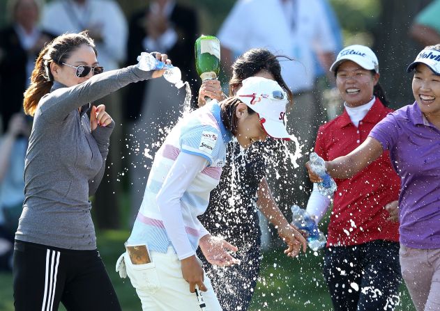 The South Korean was sprayed with champagne after her four-stroke win at Blackwolf Run.