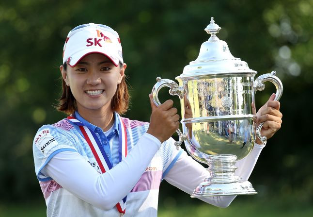 Na Yeon Choi celebrates after clinching her first major victory at the 2012 U.S. Women's Open.