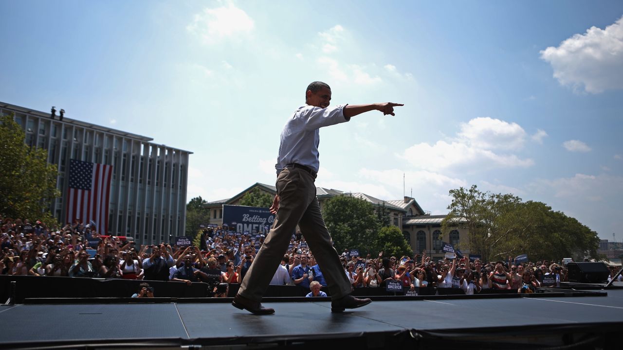 President Barack Obama arrives at a campaign event at Carnegie Mellon University in Pittsburgh on July 5.  