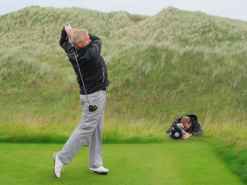Former Ryder Cup European team captain Colin Montgomerie was the star chosen by Trump to have a swing at the new course.