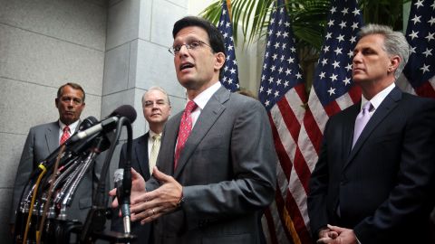 U.S. House Majority Leader Eric Cantor joins a Republican news conference Tuesday to discuss repeal of the health care law.