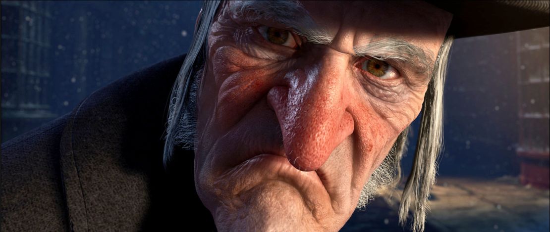 Scrooge's face has "Bah humbug" written all over it in the 2009 version of "A Christmas Carol." 