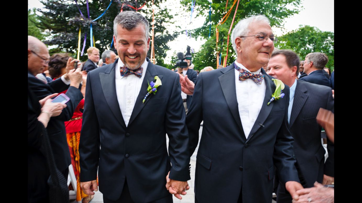U.S. Rep. Barney Frank, right, married his longtime partner Jim Ready on Saturday, July 7, in Boston, becoming the first member of Congress to marry someone of the same gender while in office.