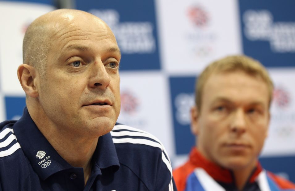 Team Sky general manager Dave Brailsford (foreground, ahead of Christopher Hoy) has been instrumental in the meteoric rise of British cycling. After witnessing Wiggins' performances at the 2008 Beijing Olympics, he played a key role in the formation of Team Sky.