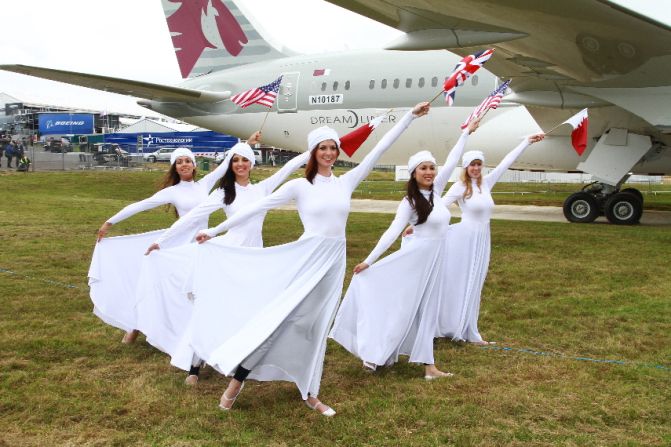 Flag dance ceremony to celebrate the unveiling of Qatar Airways' new Boeing 787 Dreamliner.