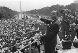 The Rev.  Martin Luther King Jr. waves to supporters during the 1963  March on Washington. 