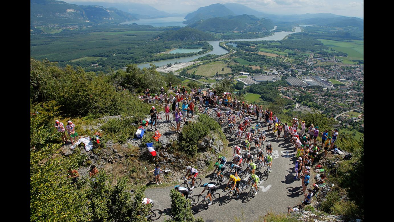 Riders make their way up the Col du Grand Columbier, the most challenging climb of the race, rated as "beyond categorization." Most climbs are rated from 1 to 4, with four being the easiest. 