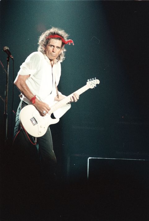 Guitarist Keith Richards performs at the Aragone Ballroom in Chicago, Illinois, in 1987. The songwriter collaborated with Mick Jagger on their first international number 1 hit "(I can't get no) Satisfaction" in 1965.