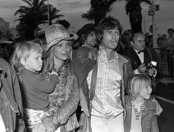 Keith Richards with girlfriend Anita Pallenberg and their two children at the Cannes Film Festival in 1971. Italian model Anita orginally dated Brian Jones before becoming Keith's partner from 1967 to 1979.
