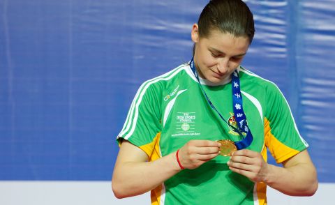 Ireland's European and world champion Katie Taylor has won a total of 13 gold medals across three different federations, all at the 60 kg weight class. She has also represented the Republic of Ireland at international level in football, and might be recognized by some after starring in a recent Lucozade Sport advertisement.