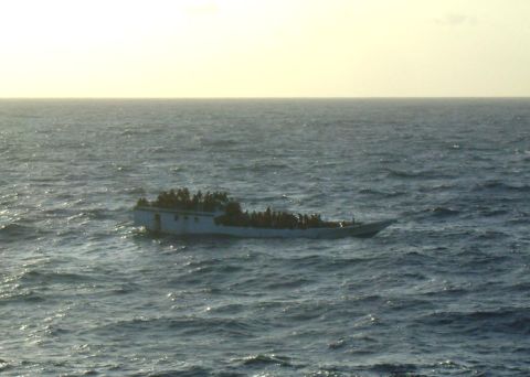 This boat carrying 150 suspected asylum seekers was spotted by Australian authorities prior to its sinking on June 27.