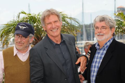 From left, director Steven Spielberg, Ford and "Star Wars" creator George Lucas attend a screening of "Indiana Jones and the Kingdom of the Crystal Skull" at the Cannes Film Festival in 2008.