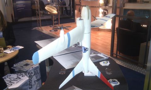 A model of one of the Aerie series of drones, capable of taking off vertically, but flying like a plane.