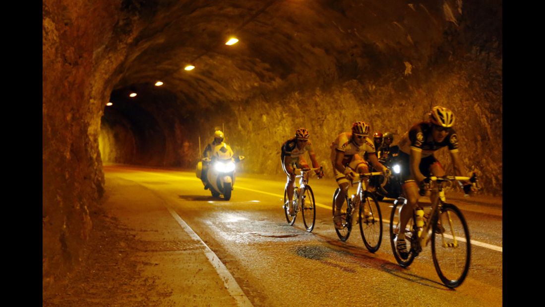 The leading men ride in a tunnel in a breakaway on Friday.