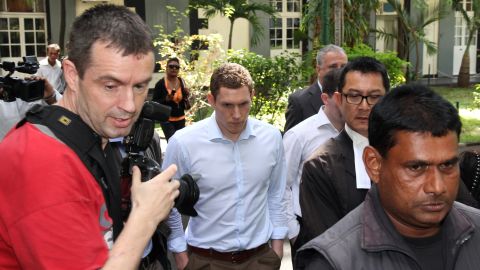 John McAreavey, widower of Michaela McAreavey, leaves the courthouse in this photo taken May 2012 in the Mauritian capital of Port Louis. 