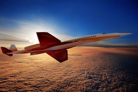 Another rendering of the Aerion SBJ. Its backers promise the craft will "herald a return to supersonic civil flight without Concorde's environmental and economic drawbacks." If built, the business jet would fly at speeds up to Mach 1.6, but is optimized for cruise at both high subsonic and supersonic speeds.