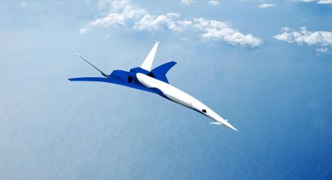A rendering of a possible future aircraft that could fly at supersonic speed over land, designed by a team led by Boeing and funded by NASA.