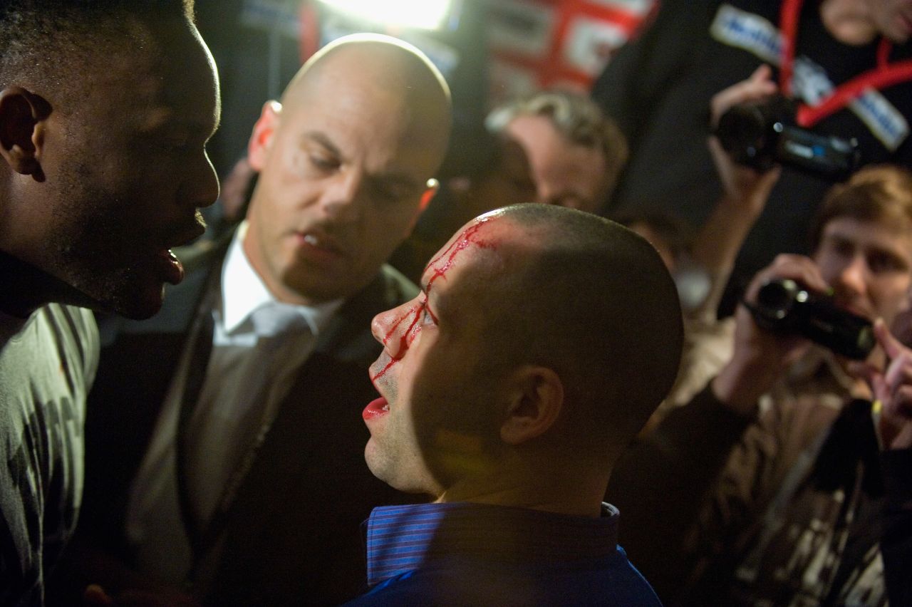 The Haye and Chisora teams then got involved in a violent brawl. Haye's manager Adam Booth was left with a bloodied face after being allegedly struck with a bottle.