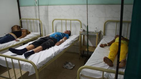 Cholera patients are pictured receiving treatment at the Celia Sanchez Manduley hospital in Manzanillo, Cuba on July 11, 2012.