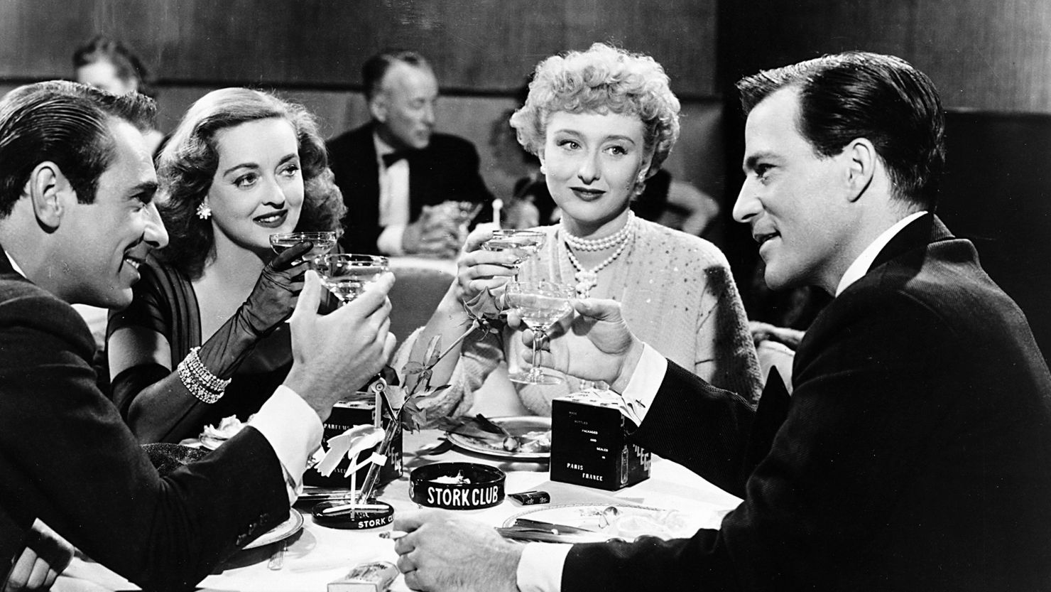 Celeste Holm, center, appears in 1950's "All About Eve" with Garry Merrill, from left, Bette Davis, and Hugh Marlow.
