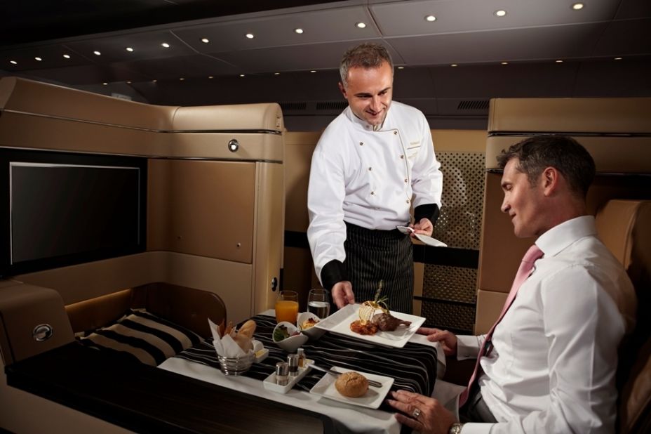 It's hard to beat Etihad Airways when it comes to first class catering. The airline offers a chef to serve up in-flight meals to passengers.