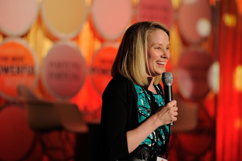 Mayer speaks onstage at the FORTUNE Most Powerful Women Dinner  in New York City in May 2011.  She was Google's vice president of consumer products at the time.