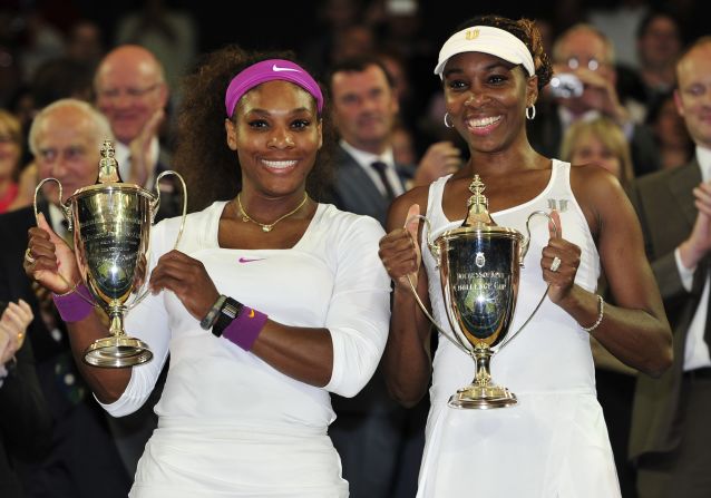 By defending her Stanford title on Sunday, Serena Williams (left) equaled her older sister Venus'  record of 43 WTA  tournament victories, the most by any player still active on the Tour.  Former world No. 1 Serena retained her ranking of fourth, achieved by winning her fifth Wimbledon title this month. She also won the doubles with Venus. 