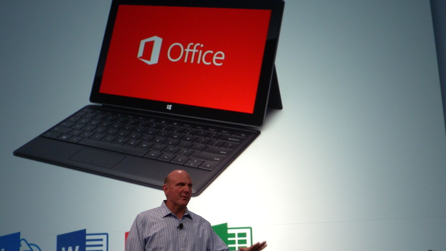 Microsoft CEO Steve Ballmer speaks at a 2012 event rolling out a new version of the company's Office software.
