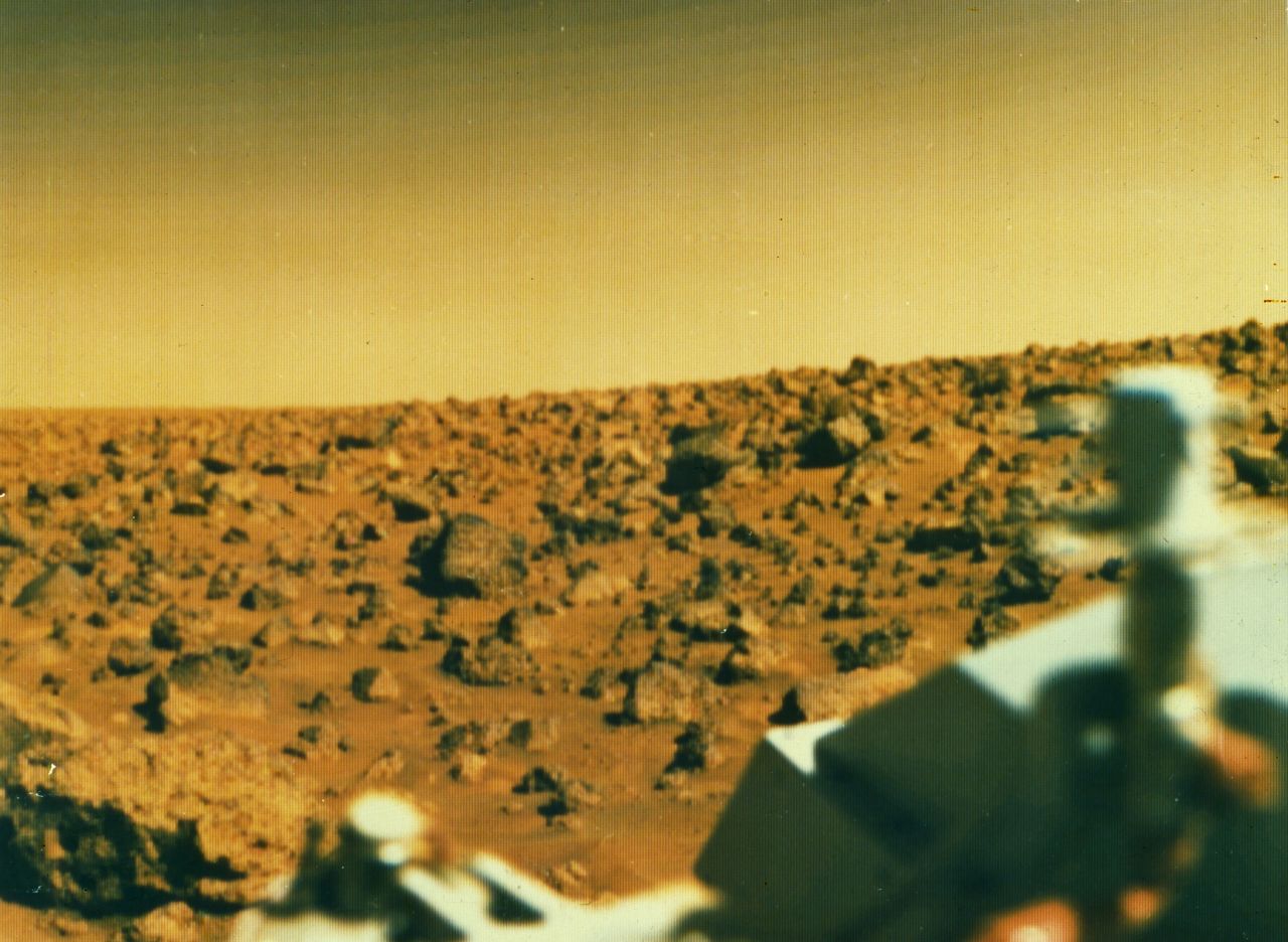 This image was captured in 1976 by Viking 2, one of two probes sent to investigate the surface of Mars for the first time. NASA's Viking landers blazed the trail for future missions to Mars.