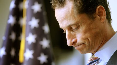Anthony Weiner announces his resignation from Congress at a June 2011 news conference.