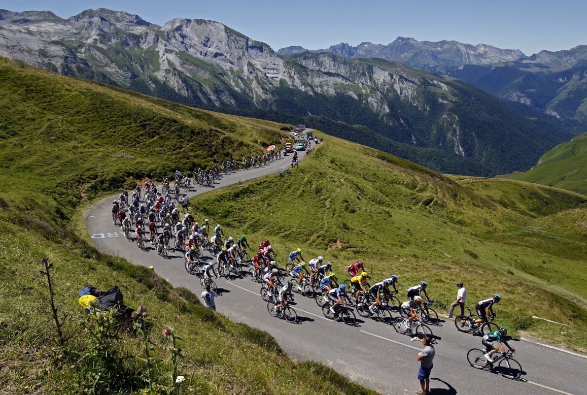 Riders race through the Pyrenees Mountains on Wednesday on a difficult course that contained two "beyond categorization" sections, climbs that are so hard they are considered off the charts.
