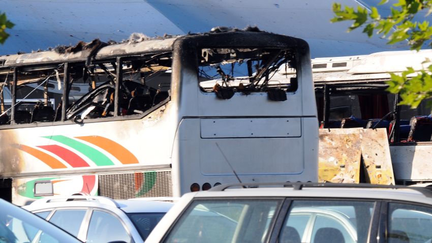 A picture shows destroyed buses after a bomb explosion at Bourgas airport on July 18, 2012. Three people were killed and more than 20 wounded on Wednesday in an apparent bomb attack on a bus packed with Israeli passengers at a Bulgarian airport, officials said, with media saying the toll would rise. AFP PHOTO / BULFOTOSTR/AFP/GettyImages