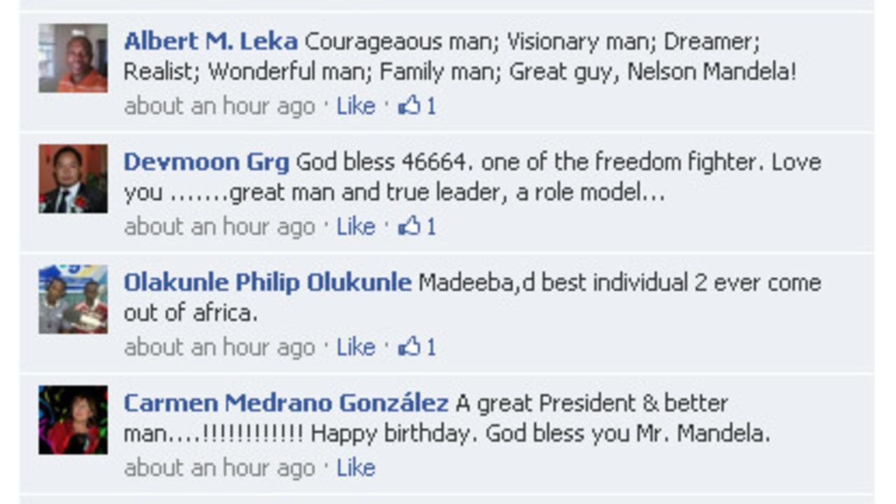 Facebook users say what Mandela means to them