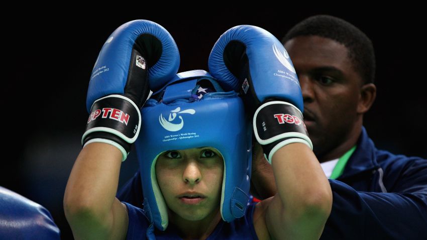 QINHUANGDAO, CHINA - MAY 13: Marlen Esparza (Blue) of the United States attends the Women's 51kg preliminary match during the AIBA Women's World Boxing Championships on May 13, 2012 in Qinhuangdao, China. The AIBA Women's World Boxing Championships 2012 which is a London Olympic Games Qualifying Event will be held from May 11 to 19. (Photo by Feng Li/Getty Images)