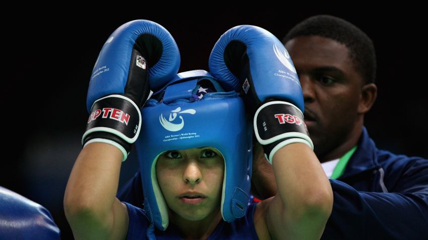 QINHUANGDAO, CHINA - MAY 13: Marlen Esparza (Blue) of the United States attends the Women's 51kg preliminary match during the AIBA Women's World Boxing Championships on May 13, 2012 in Qinhuangdao, China. The AIBA Women's World Boxing Championships 2012 which is a London Olympic Games Qualifying Event will be held from May 11 to 19. (Photo by Feng Li/Getty Images) 