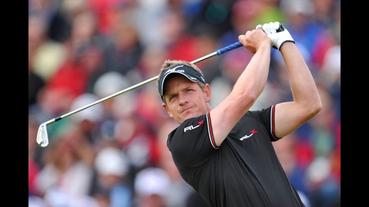 Luke Donald of England tees off on the fifth hole during the second round on Friday.