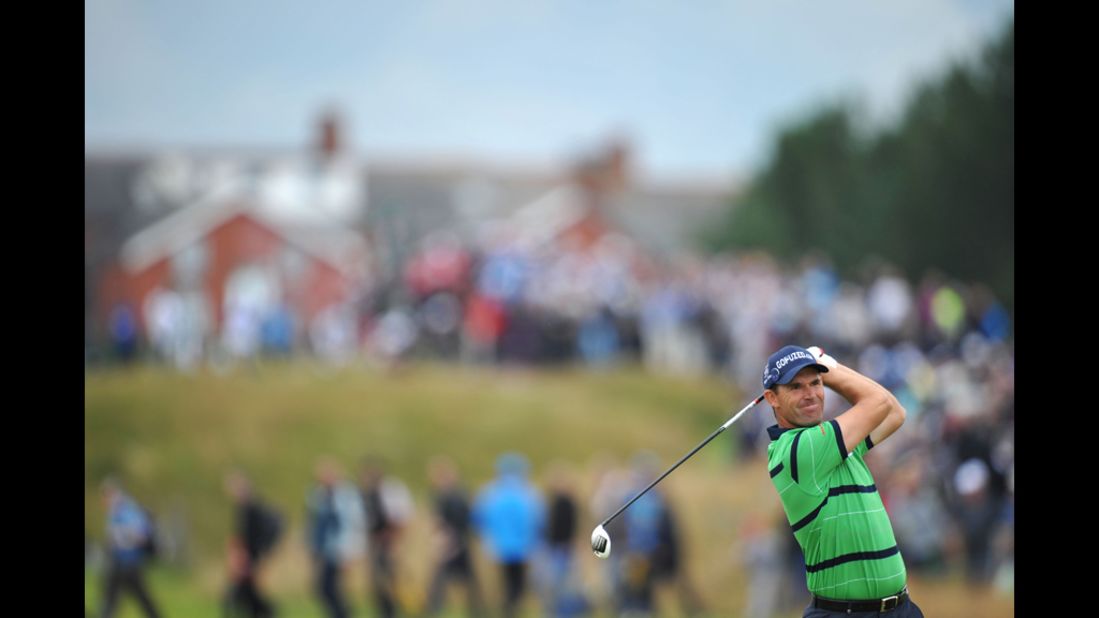 Padraig Harrington of Ireland hits a shot during the second round Friday. 