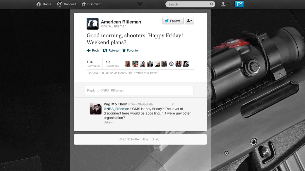 The NRA appeared to have removed this tweet by 12:30 p.m. ET on Friday.