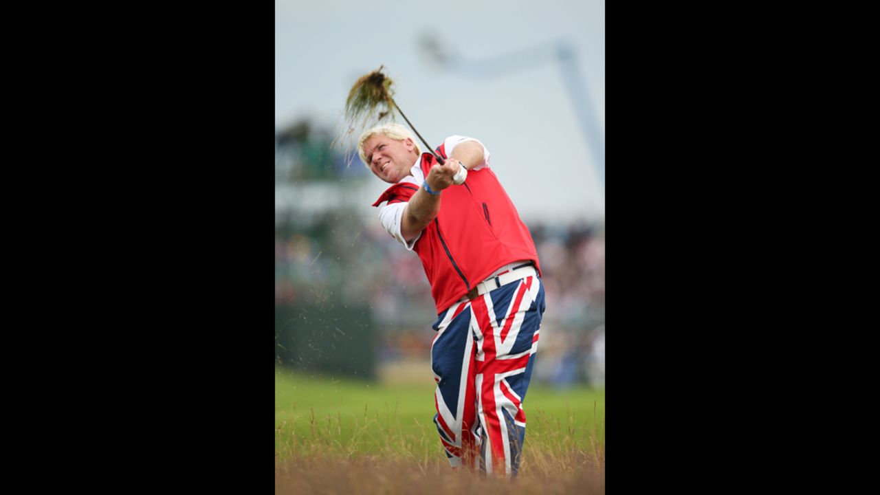 John Daly of the United States hits a shot from the rough on the 18th hole during the second round Friday. 