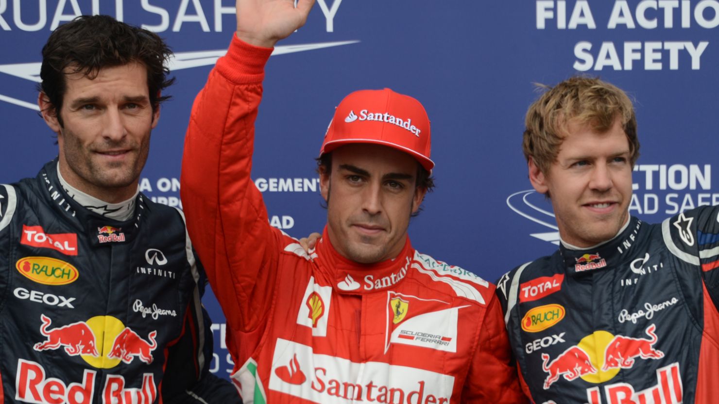 Spain's Fernando Alonso (center) was quickest in Saturday's qualifying session for the German Grand Prix at Hockenheim.