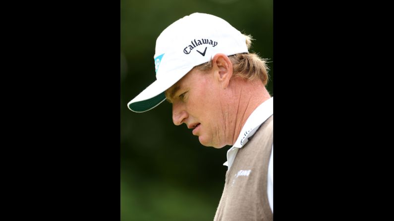 Els prepares to play on the first tee Saturday.