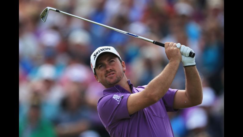 Graeme McDowell tees off on the fifth hole.