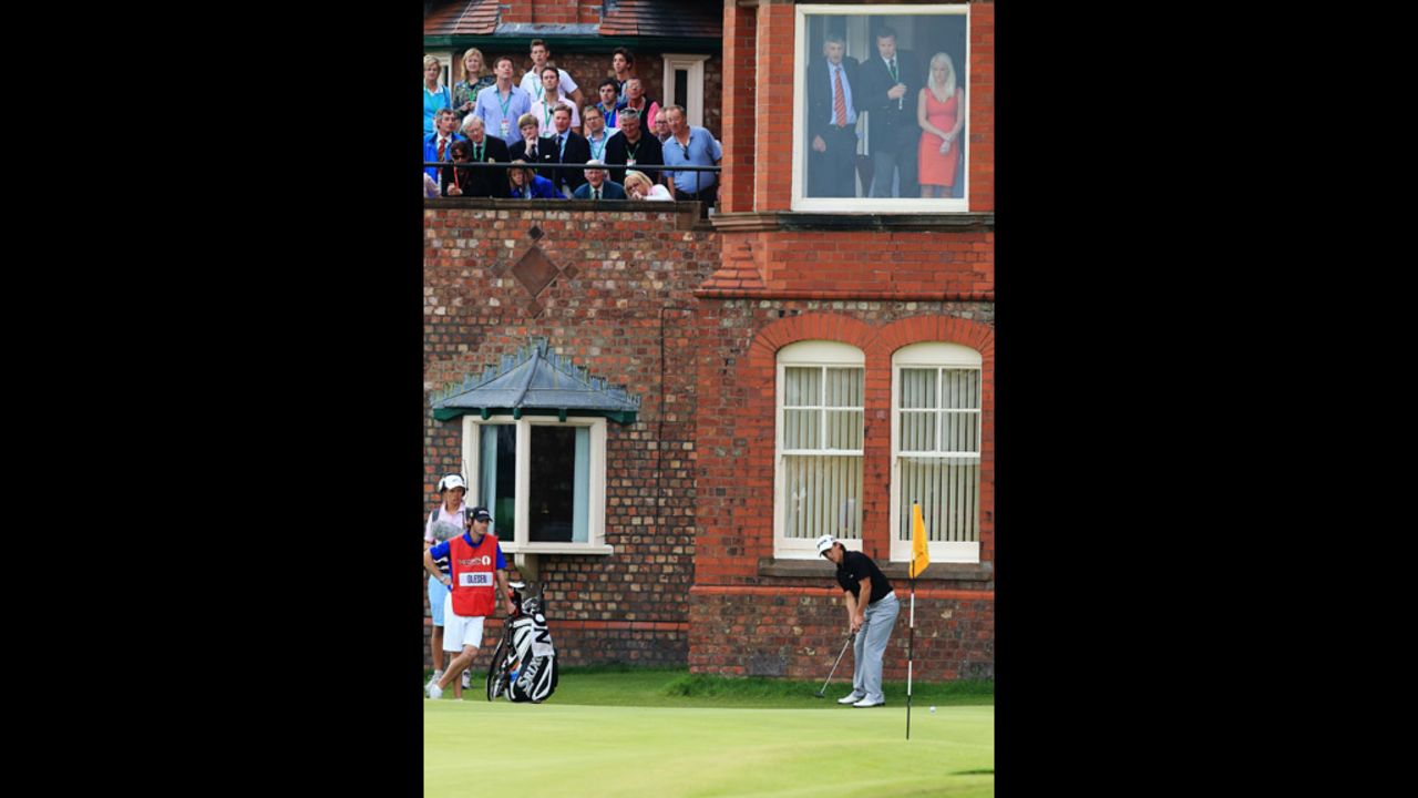 Thorbjorn Olesen of Denmark putts on he 18th green. Olesen is in seventh place heading into the final round at Royal Lytham & St. Annes, which is hosting the Open Championship for the 11th time.