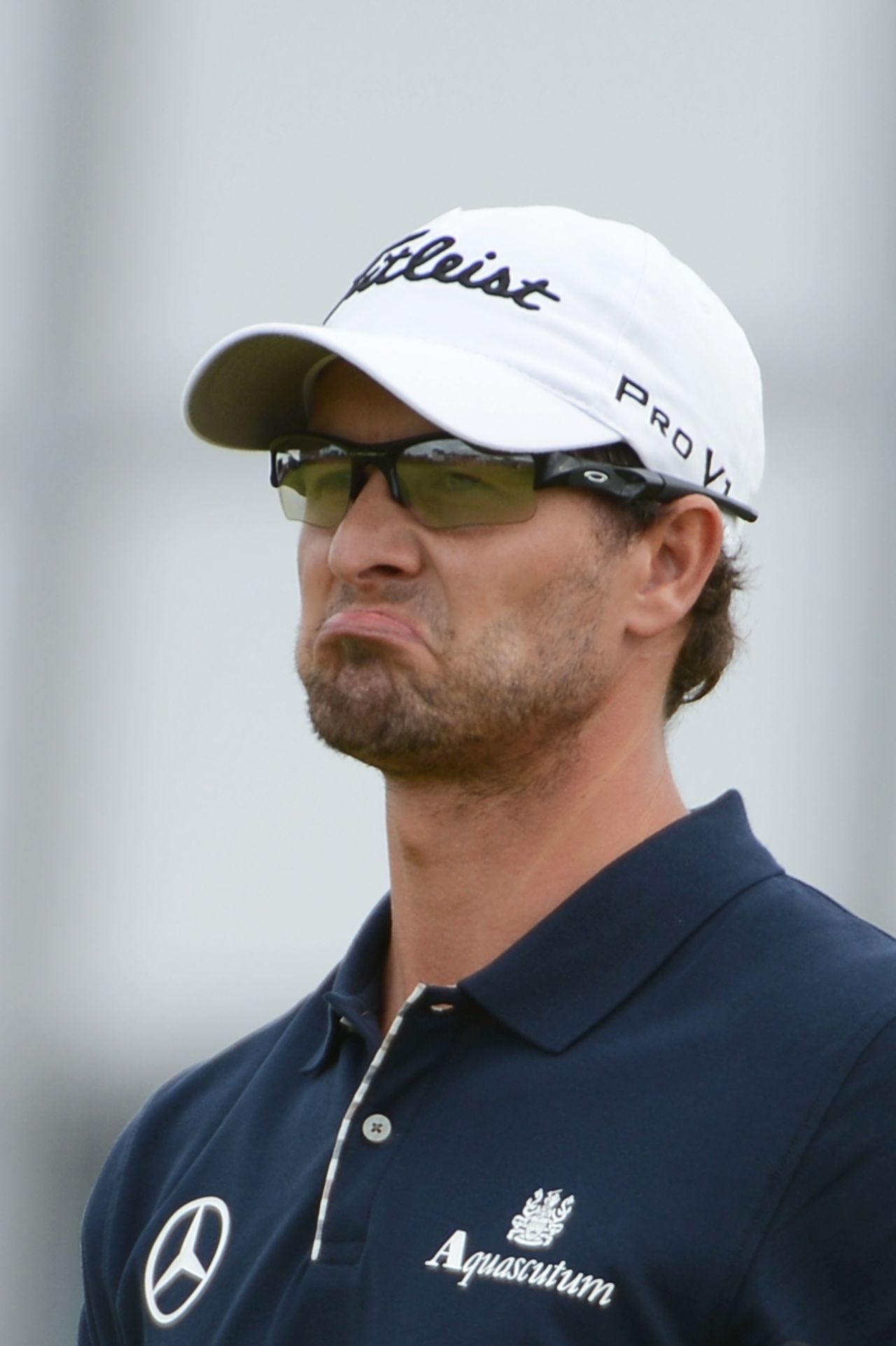 Adam Scott reacts to a bogey on the 17th green Sunday.