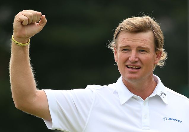 Ernie Els reacts to a birdie putt on the 18th green Sunday.